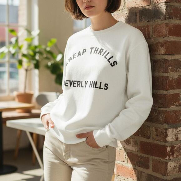 LOCAL AUTHORITY FUFC Cheap Thrills Beverly Hills sweatshirt white pullover Sz S - Picture 7 of 7